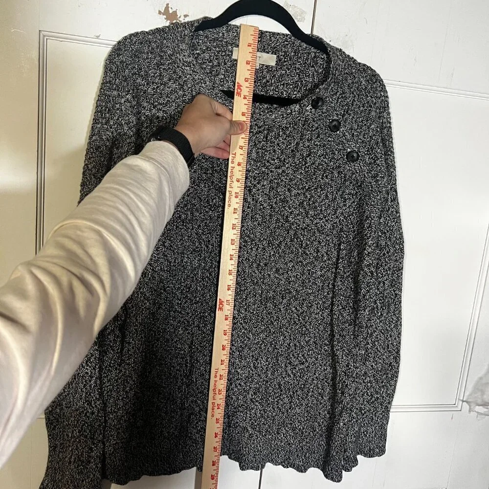 Loft Heather Gray and Black Speckled Sweater Button Sleeve Cozy Size XL